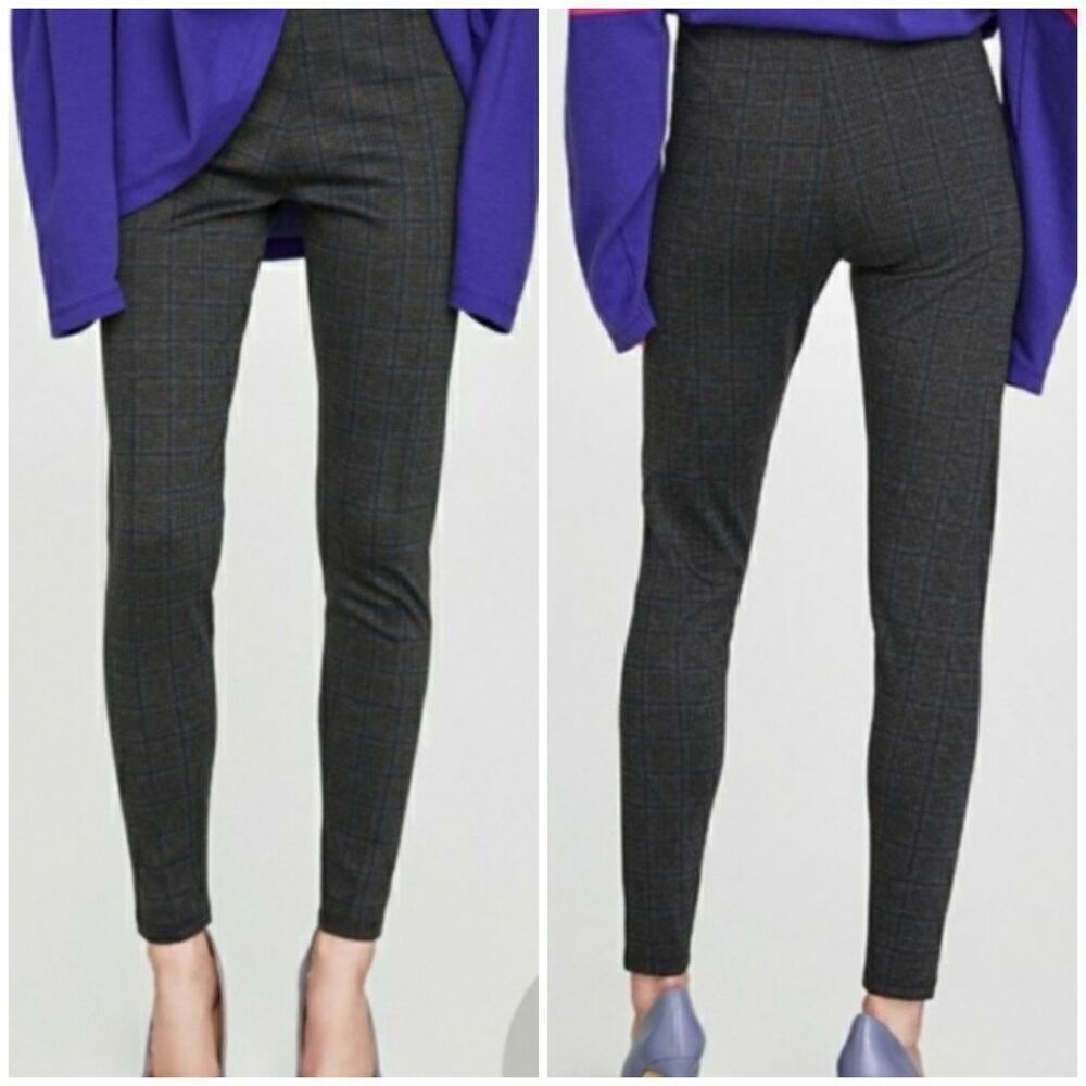 Zara Basic Plaid legging Gray Blue Size Small